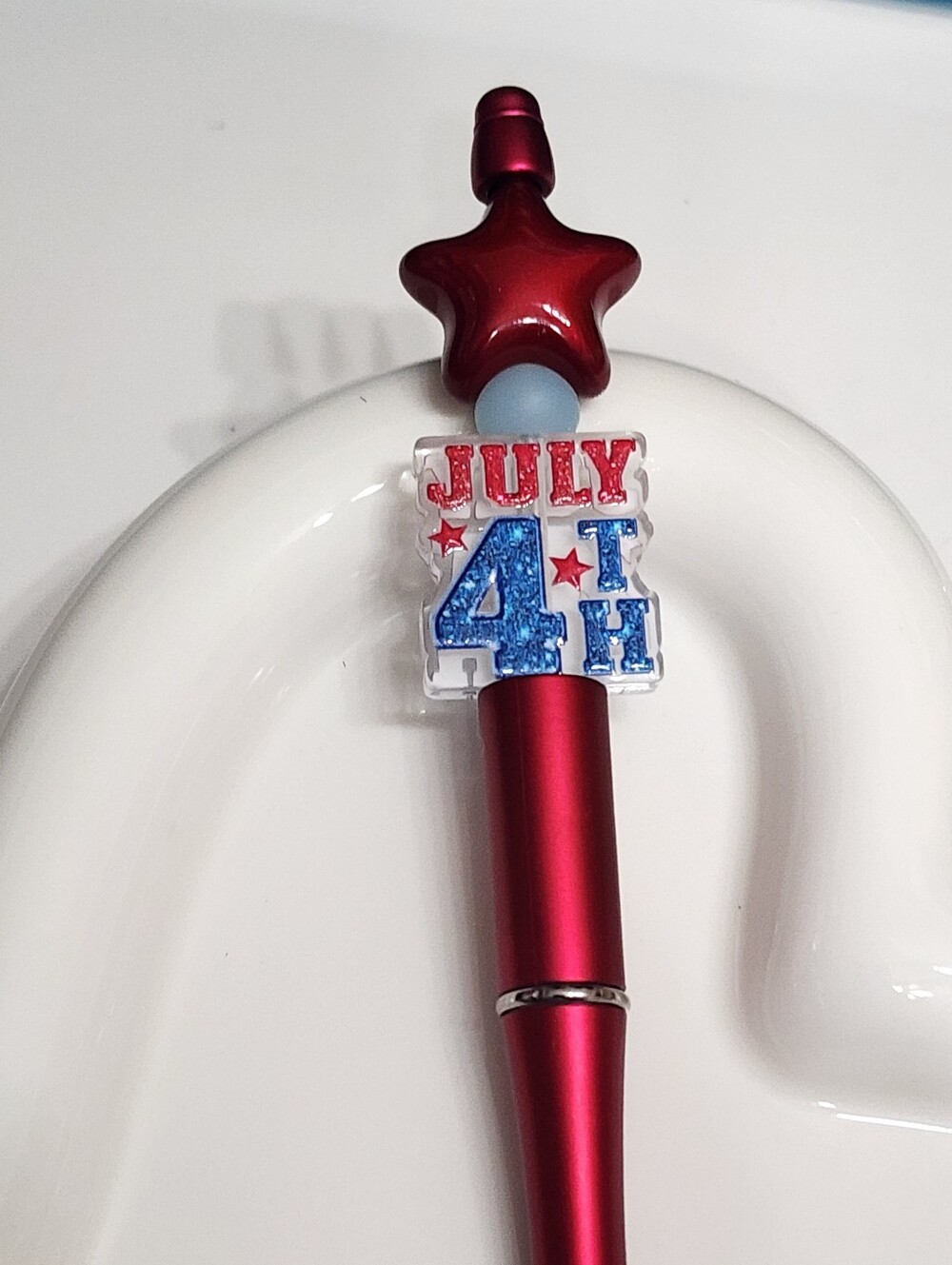 4th of July Pen Beaded Pen Red White Blue Patriotic Black Ink Holiday Gift